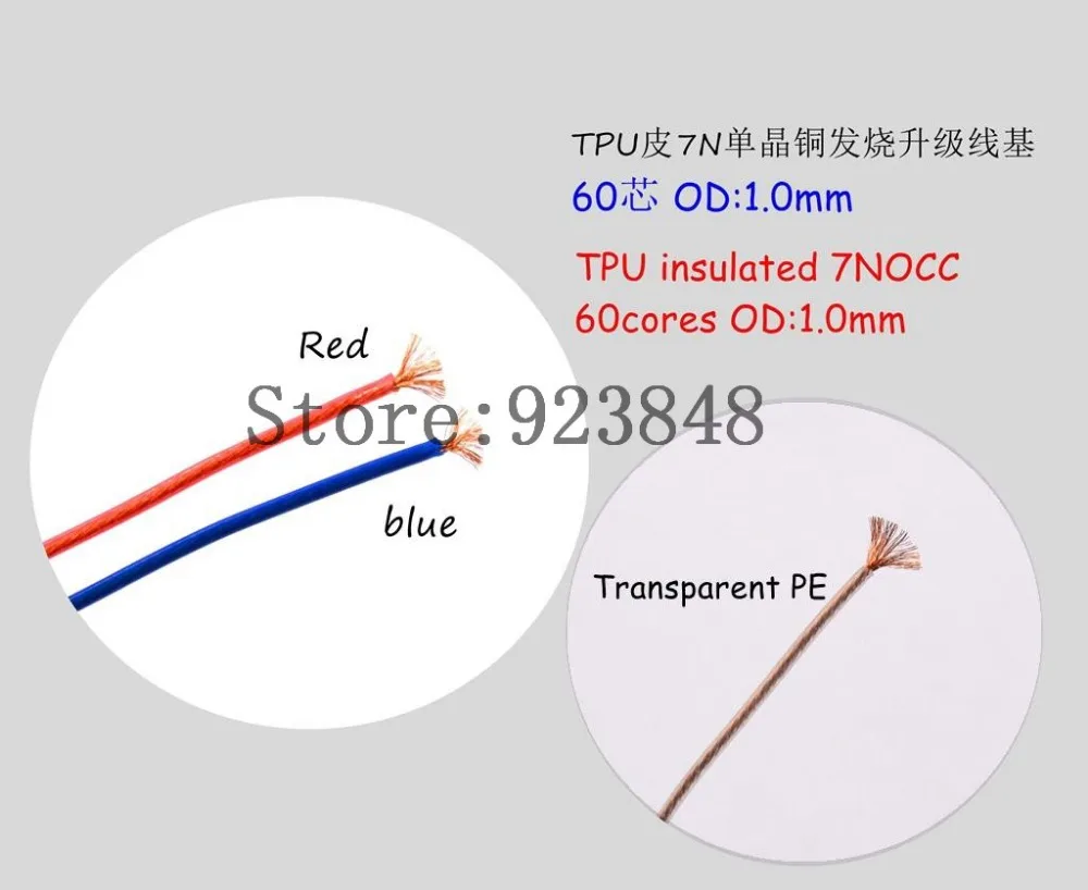 Pele tpu 7n febre de cobre de cristal único linha de fone de ouvido diy (60 núcleos od: 1.0mm) 6 metros