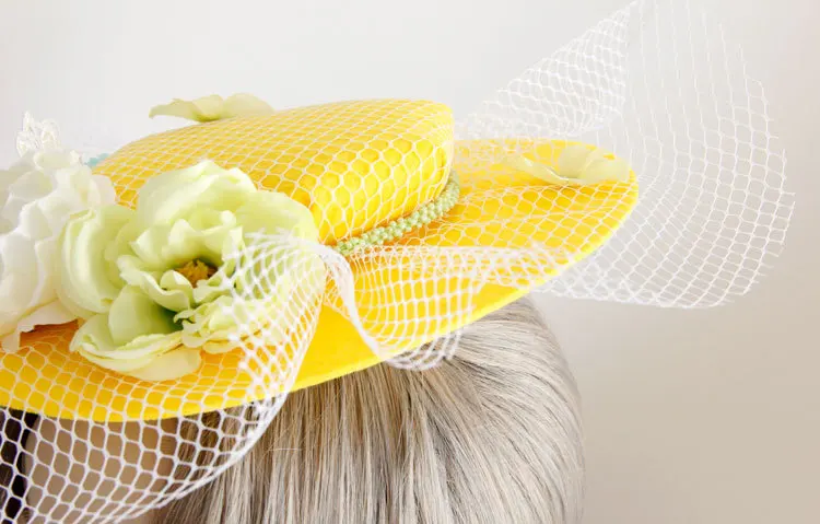 Bright Yellow Hats for Girls Flowers High Quality Wedding Hair Accessories White Tulle Face Veil Holloween Party Hats  SH10