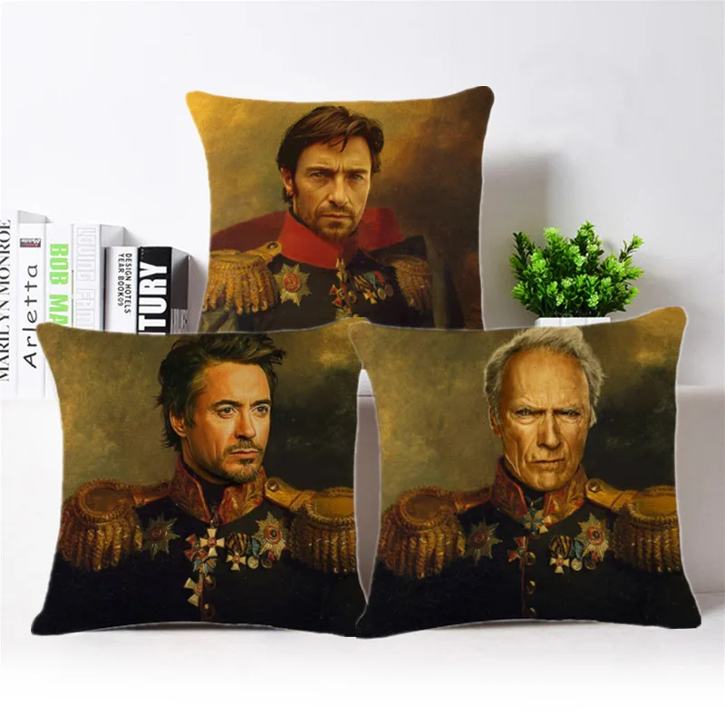 Oil Painting Style Robert Downey Jr. Matt Damon Leonardo DiCaprio General Costume Decoration Art Throw Pillow Sofa Cushion Cover