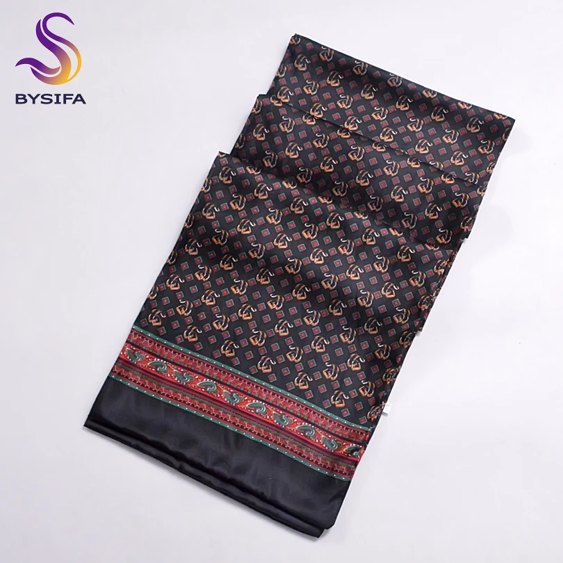 [BYSIFA]  Winter Black Plaid Men Silk Scarf  2016 New Spring Autumn 100% Pure Silk Male Long Scarves Neck Warmer Scarf 160*26cm