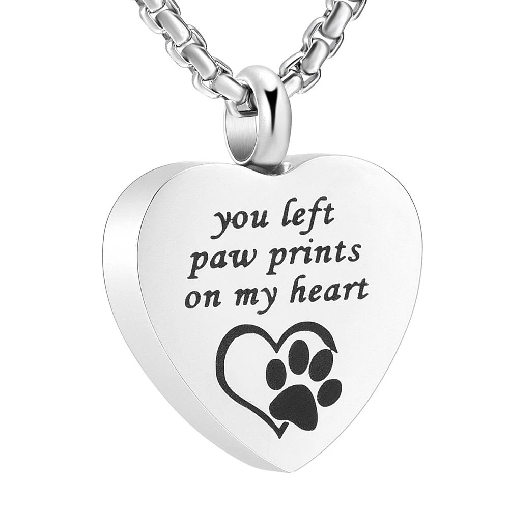 IJD9788 Cheap Wholesale Pet Paw Print Series Heart Cremation Urn Charm Pendant Long Necklace for Funeral Keepsake Jewelry