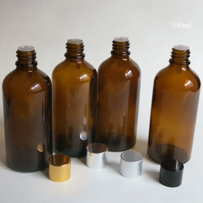 100Pcs empty 100ml Amber Glass Bottle With Acid & Alkali Resistant Phenolic Screw Cap For Light Sensitive Material Storage