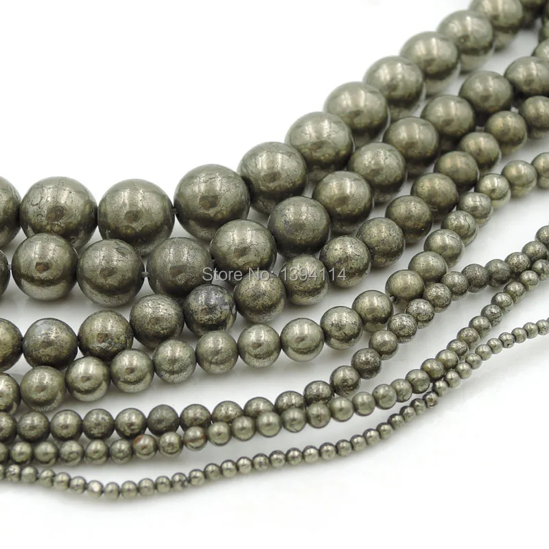 Natural Pyrite Round Bead Of Different Sizes For Making Bracelet Or Necklace DIY Jewelry 15.5 Inches Full Strand