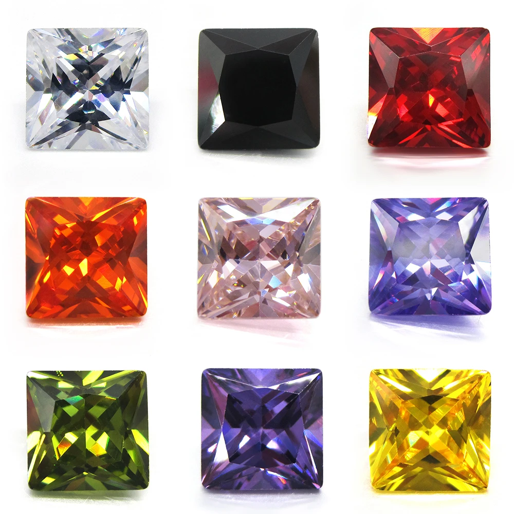 50 sztuk/partia 2*2mm ~ 10*10mm 5A biały, oliwkowy, fioletowy, czarny, różowy kwadratowy kształt cyrkonia sześcienna kamień Princess Cut luźne CZ klejnoty