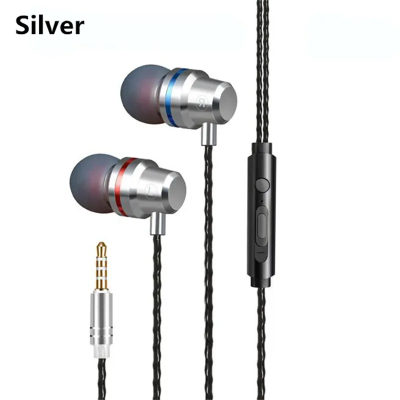 Heavy Bass Earphones With Microphone&Drive-by-wire, Lossless Stereo Metal Sound Sport In-ear Earphone for Mobile Phones MP3 MP4