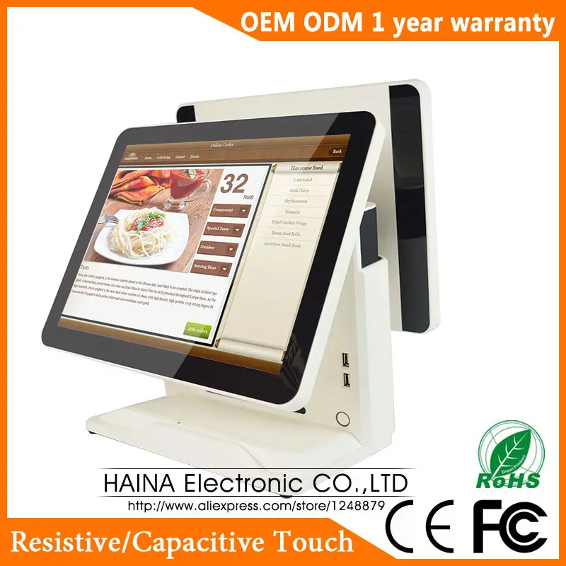 Haina Touch 15 Inch Capative Touch Screen Pos Systeem Dual Screen Pos Machine Met Wifi