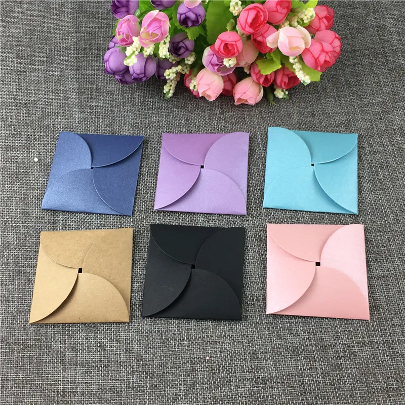 50 Set Flower Bud Shape Earring Packaging Earring Card & Cover Sets 6 Colors DIY Kraft Paper Jewelry Packaging Gift For Love