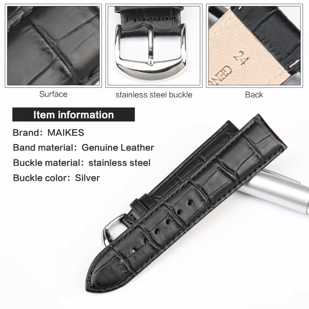 MAIKES Genuine Leather Strap Watch band 12mm-24mm Watch Bracelet Belt Watch Accessories Wristband Watchband For Casio