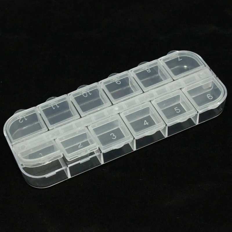 12 Detachable Clear Plastic Rhinestone Nail Art Tools Jewelry Display Storage Box Case Organizer Holder Beads