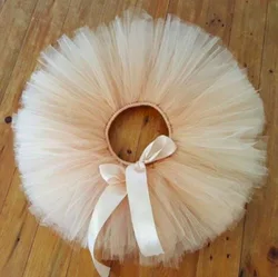 Cute Baby Girls Champagne Tutu Skirts Infant Ballet Tutus Pettiskirt with Ribbon Bow Newborn Birthday Party Costume Skirts