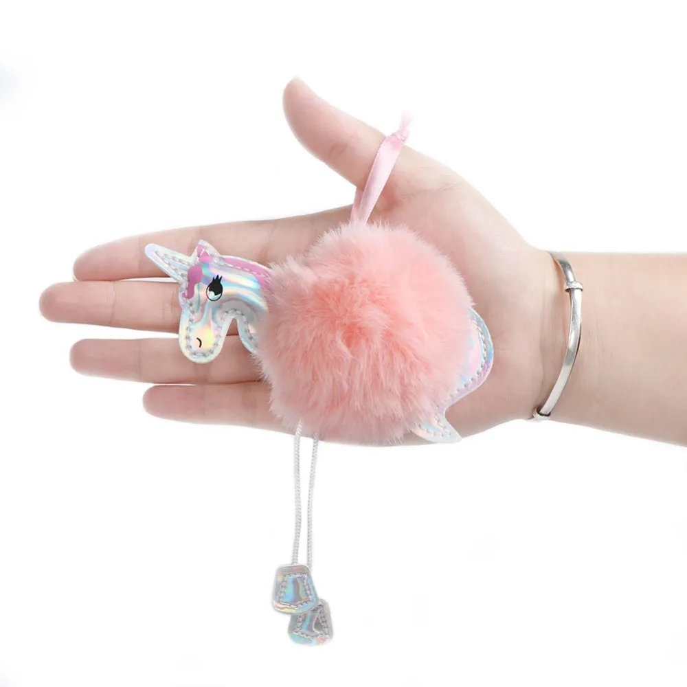 OurWarm 1Pcs White Pink Fluffy Unicorn Christmas Ornaments Fur Ball Pom Pom Horse Hanging Pendant Christmas Tree Decoration