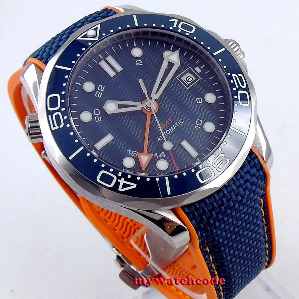 New 41mm Blue Sterile Dial NH34 GMT Luminous Marks Ceramic Bezel Sapphire Glass Auto Date Automatic Mens Watch