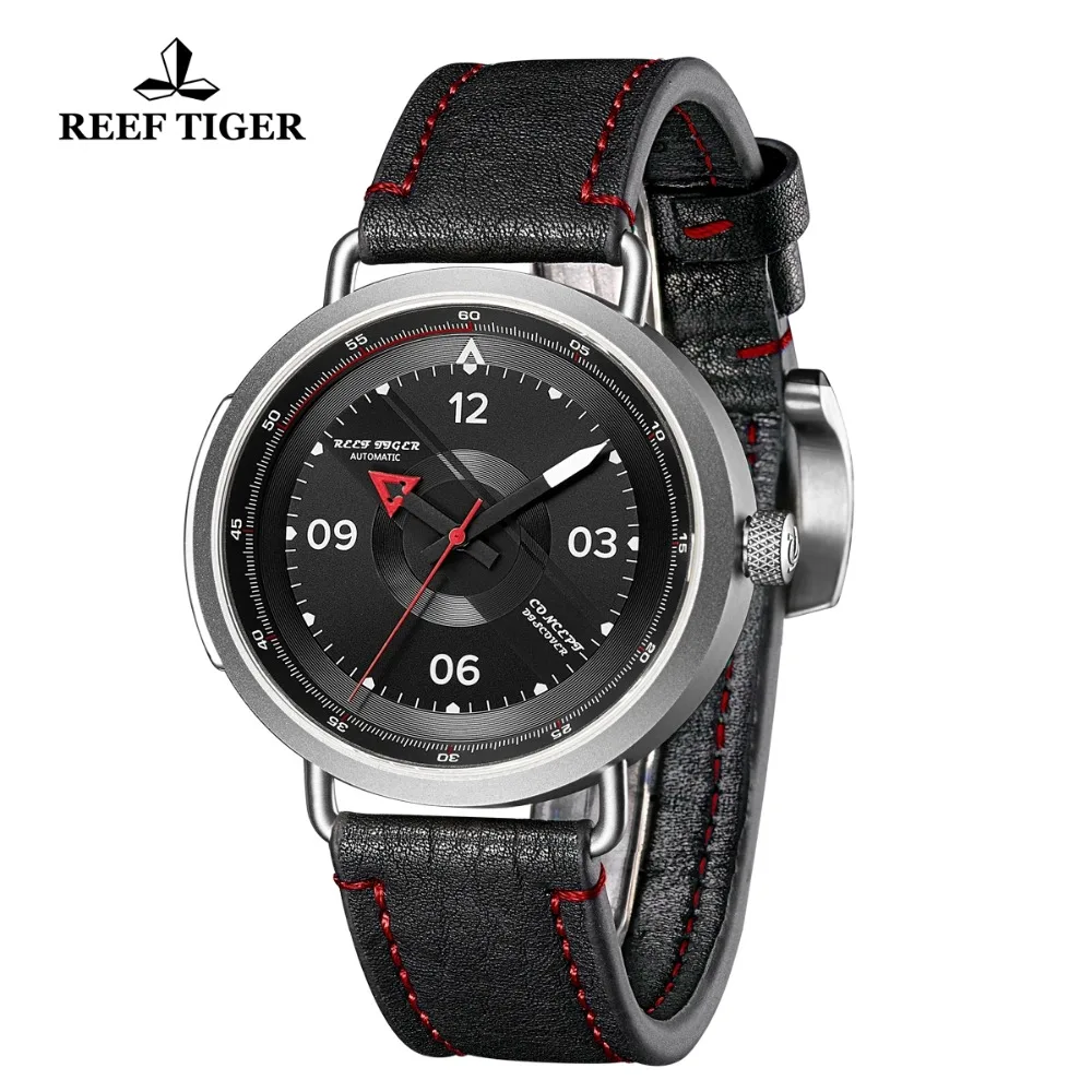 Reef Tiger/RT New Design Simple Watch Men Leather Strap Steel Waterproof Military Watches  Automatic Watches RGA9055