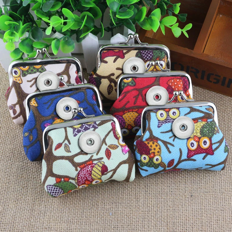 

Beauty Colorful Owl Coin Purses Small Wallets Pouch portable Money Bags 18MM Snap Buttons Jewelry For Gift BL0012 fittings