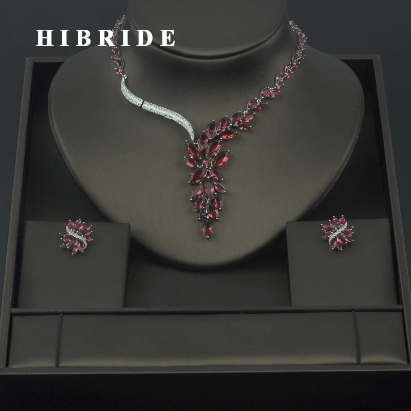 

HIBRIDE Fashion New White Gold Color Fashion Top Quality Wedding Jewelry Sets, AAA CZ Bridal Earrings and Necklace Sets S030