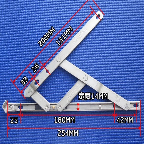 4PCS Spring 304 stainless steel flat open sliding hinge window hinge open windproof support 14 wide 10 inch brace rod four