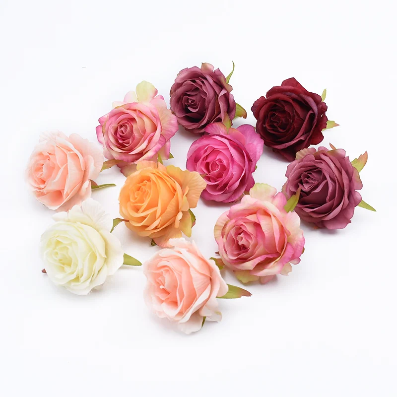 2Pcs Natural Silk Roses Head Flowers Wall Scrapbooking Home Decor Wedding Brooch Bridal Accessories Clearance Artificial Flowers