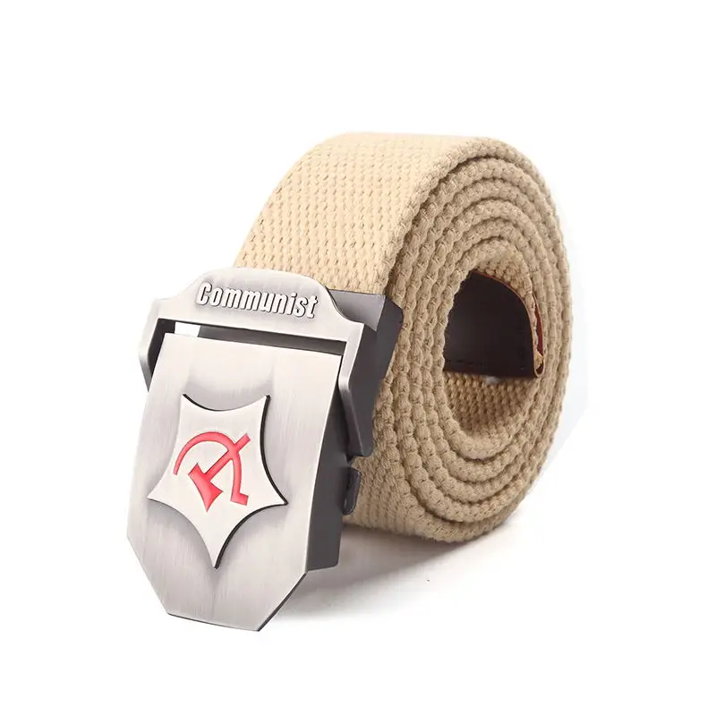 BOKADIAO Men&Women Military Canvas Belt Luxury CCCP Communist Red Metal Buckle Jeans Belt Army Tactical Belts for Men Strap Male
