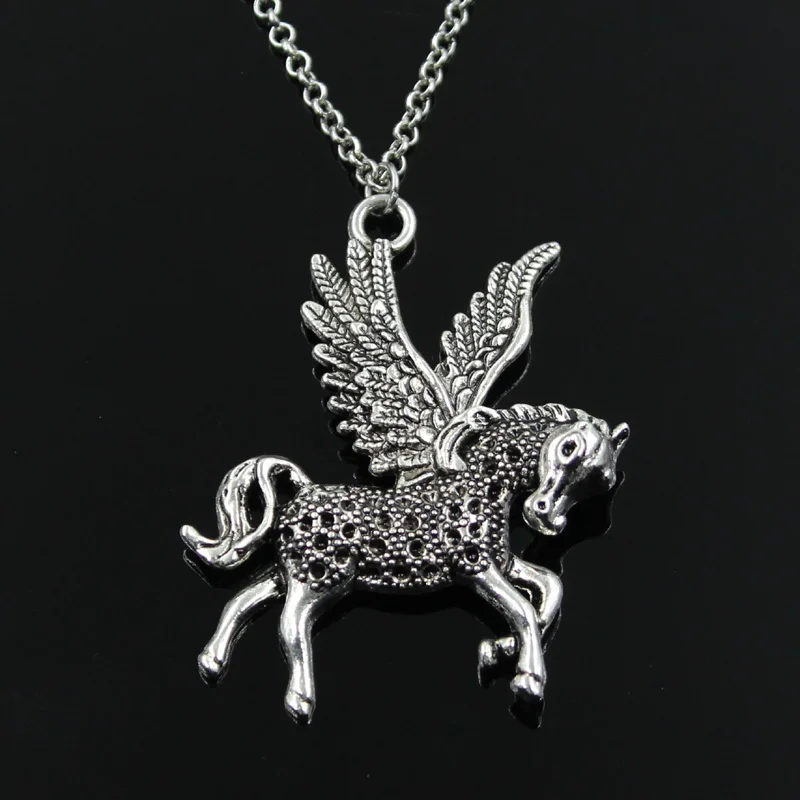 New Fashion Fly Horse Unicorn Pendants Round Cross Chain Short Long Mens Womens Silver Color Necklace Jewelry Gift