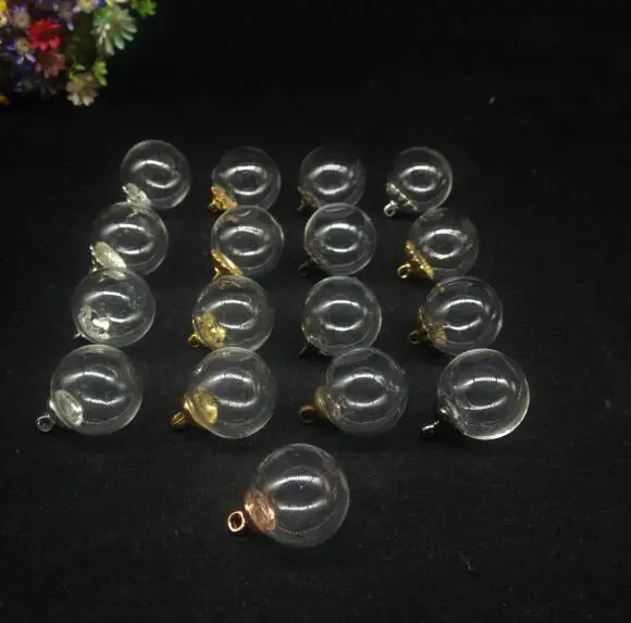 

100pcs 16mm wholesale round Orb ball shape glass globe bubble glass vial pendant metal cap glass bottle cover dome jar accessory