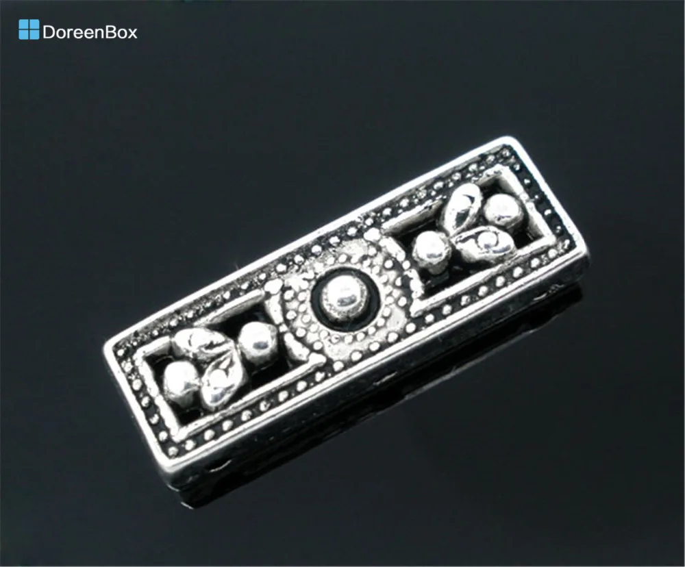 Doreen Box hot-  20 Silver Color 3Holes Rectangle Spacers Beads 26x9mm  (B05913)