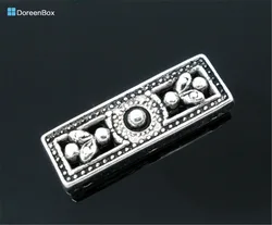 Doreen Box hot-  20 Silver Color 3Holes Rectangle Spacers Beads 26x9mm  (B05913)