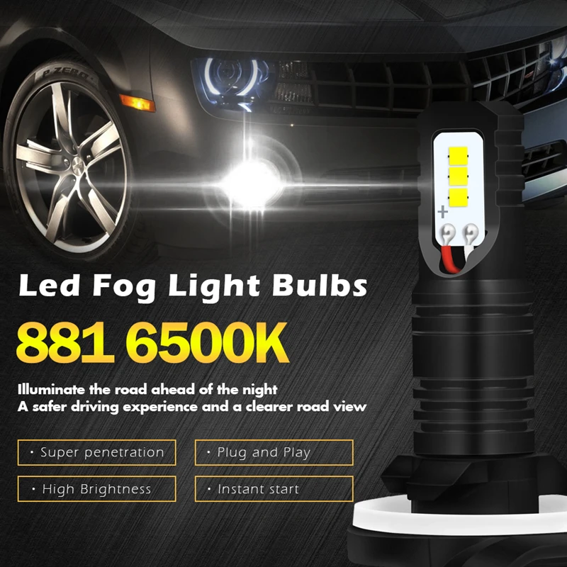 Katur 2PCS 80W H27 Led 881 Bulb H27W Led Bulbs 1600LM Car Fog Light Super Bright Auto Lamp 12V 6500K White CSP Car Lights