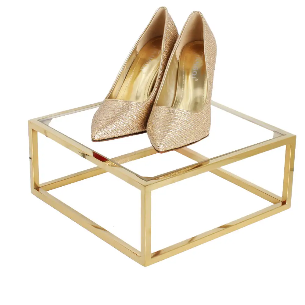 Wholesale Metal Polished Gold Shoe Shelf For Shops, Retail Shoe Display Shlves For Store