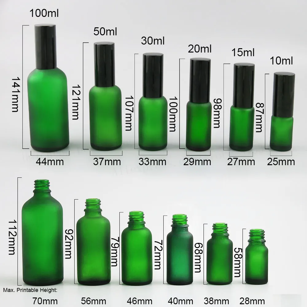 200 x 100ml 50ml 30ml 20ml 15ml 10ml Refillable Frost Green glass perfume bottle 1oz 1/2oz 1/3oz Green Cosmetic Mist Sprayer