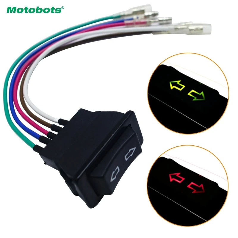 MOTOBOTS 4Pcs Universal 5pins Car Single Power Window Switch With Wire & Green/Red Illumination Indicator 12V/24V #FD-4538