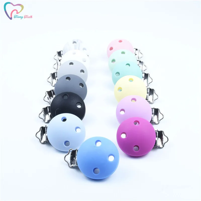 Teeny Teeth 5PCS Pacifier Clip Silicone Round Shape Universal Soother Clip Silicone+Metal Clips Baby Teething Toys Soother Clips