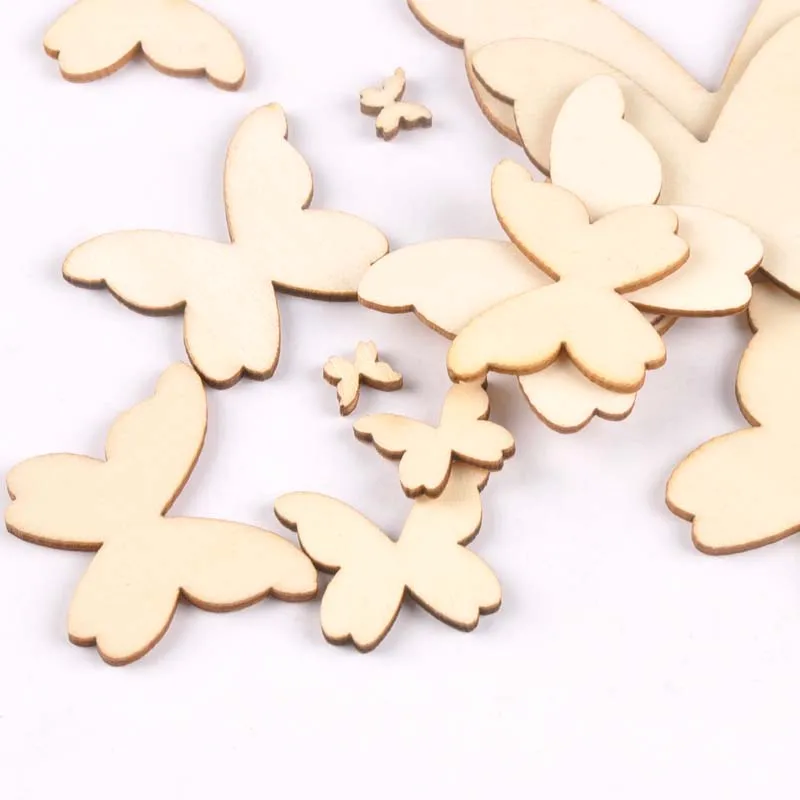 Mixed Butterfly Wood Slices DIY Crafts Handmade Accessories Unfinished Wooden Charms Pendant Home Decor Arts 10-80mm M1963