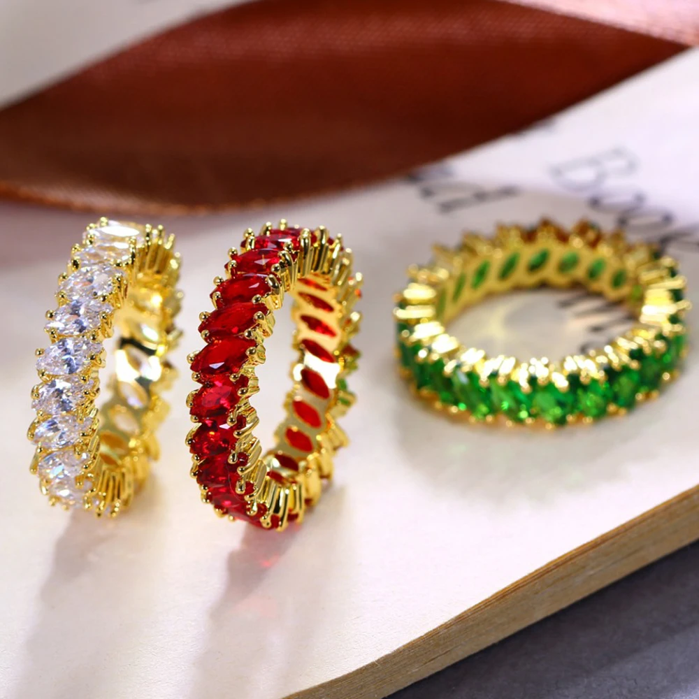 YLMyself خاتم زركونيا مكعب ملون، تصميم بسيط أنيق، خاتم نحاسي 6 ألوان لمجوهرات الذكرى السنوية، دائرة نمط ساخنة