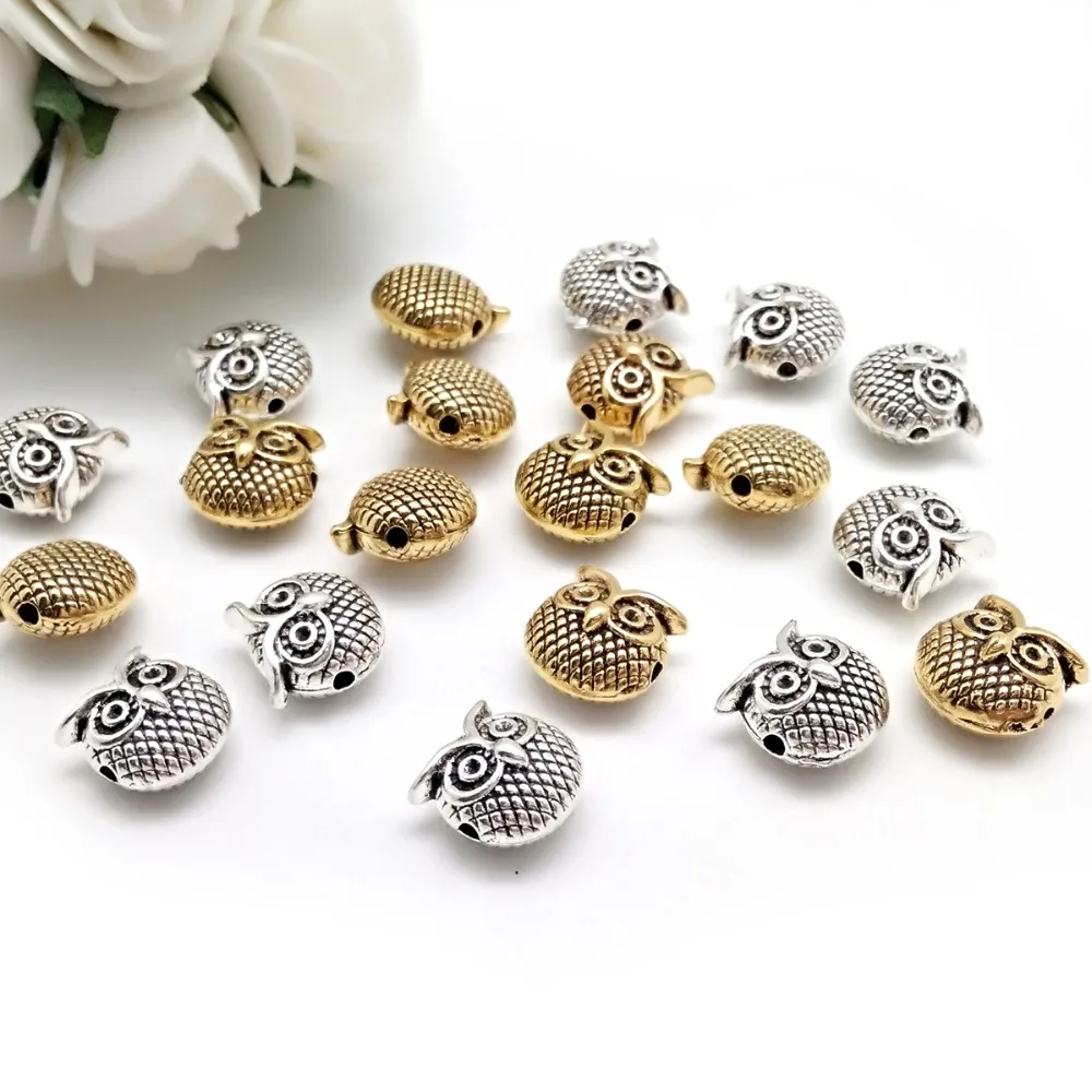 New Arrival 13x13mm Charms Owl Head Spacers Beads Vintage Silvery Alloy Beads DIY For Jewelry Making Bracelet Accessoires