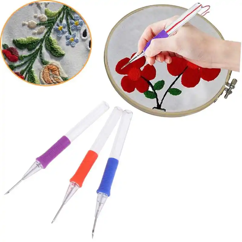 DIY do ręcznego haftowania pióro praktyczne plastikowe ABS DIY rzemiosło magiczny haft zestaw długopisów Punch Needle akcesoria do szycia