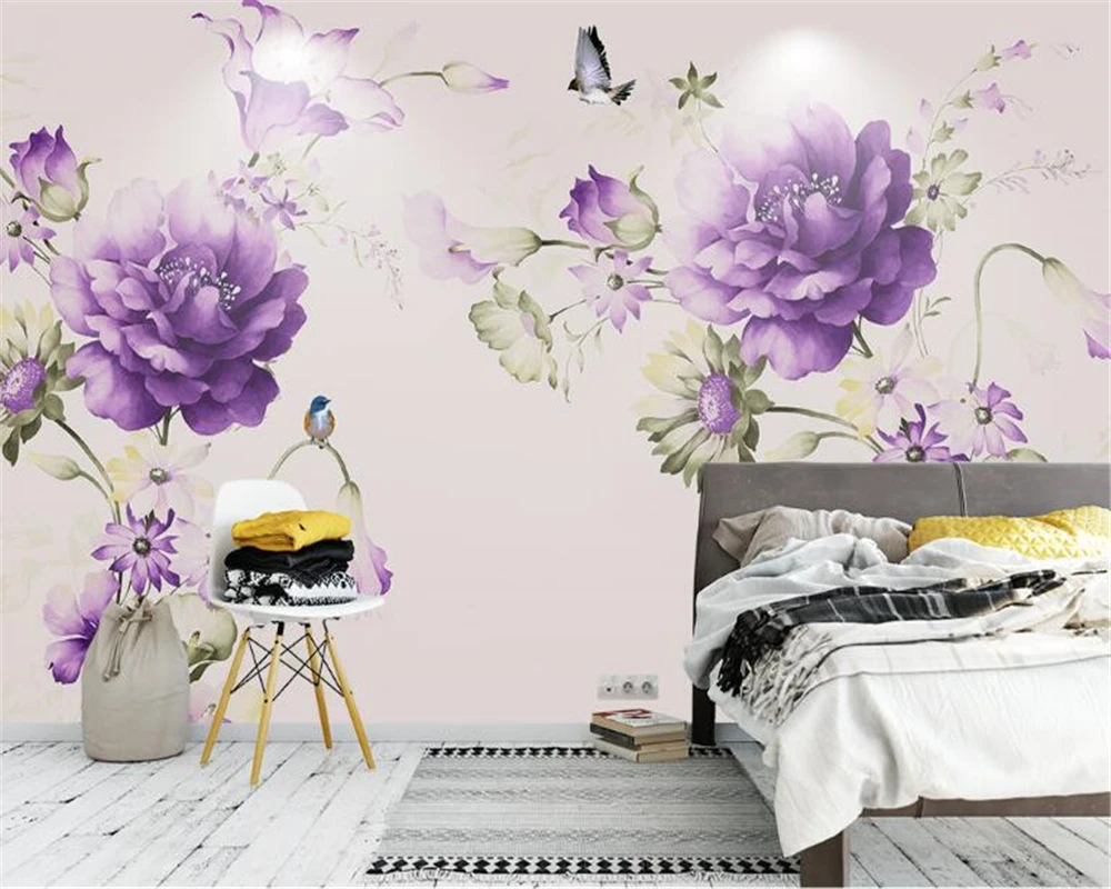 

beibehang Small fresh fashion wallpaper European-style beautiful hand-painted flower TV background papel de parede 3d wallpaper