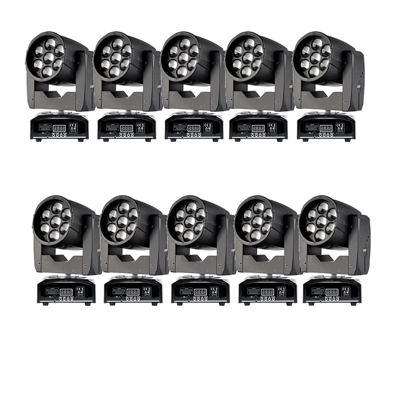 

10pcs/lot LED Moving Head Zoom Light 16 DMX Channel 7*12W RGBW 4 IN1 Color Mixing DMX DJ Lighting Stage Lights