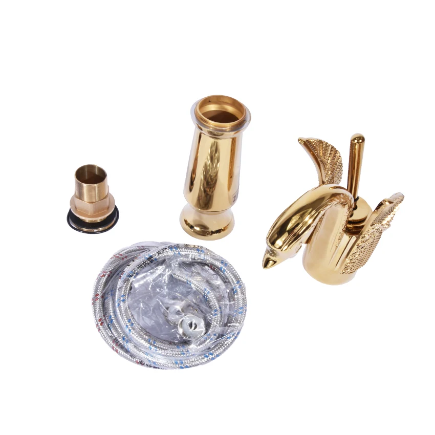 1PC  SY-8005 New Design Luxury Copper hot and cold taps Swan faucet Gold plated gold wash basin faucet high