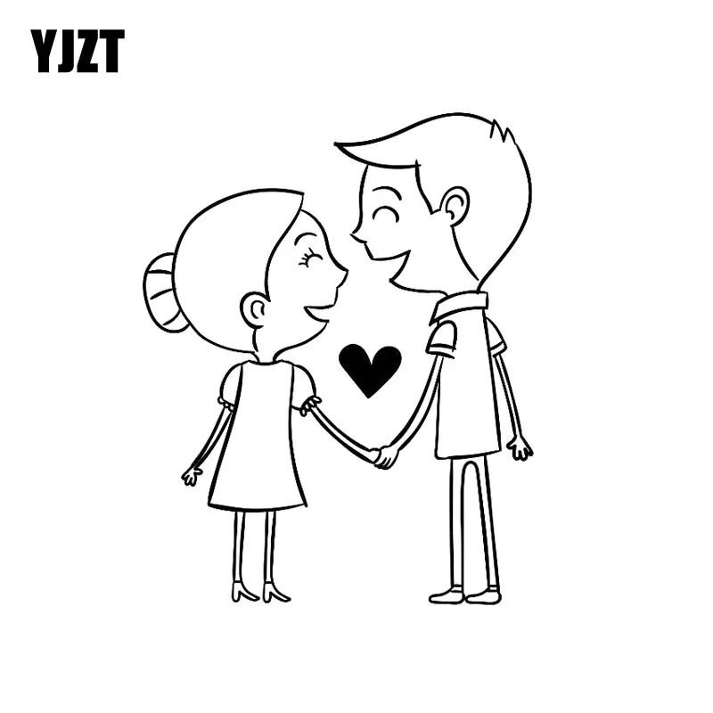 YJZT 12CM*15CM Car Sticker Kiss Love Couple Heart Cartoon Vinyl Decal Black/Silver C3-0229