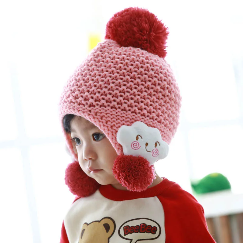 Cute Dear Cute Toddler Kid Boys Girls Candy Color Cloud Winter Warm Knitted Wool Suede Lined Wrap Ear Beanie Cap Hat Accessories