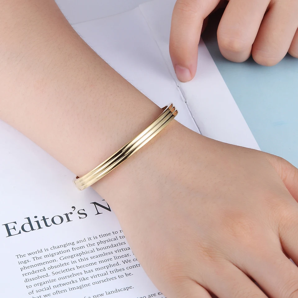 New Women Charm Bracelet Stainless Steel Rose Gold Color Unique Three Sides Round Bracelets & Bangles Wedding Brand Jewelry