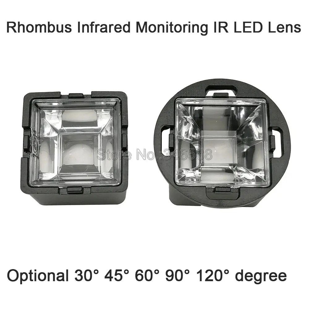 22mm Rhombus Infrared Monitoring IR LED Lens With Black Holder 30 45 60 90 120 Degree for 1W 3W 5W High Power 850nm 940nm LED