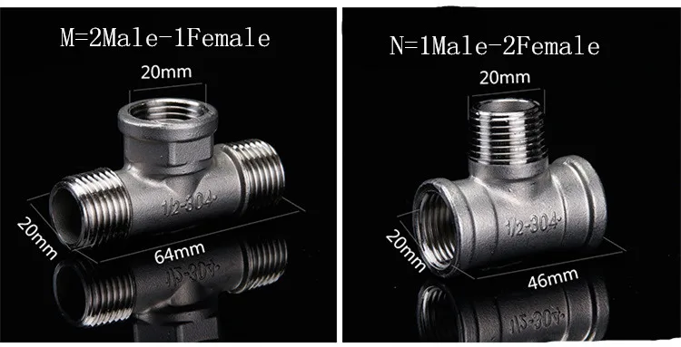 

Tee 3 Way 304 Stainless steel Pipe fitting Connector 1/2" BSP Female x 1/2" BSP Male x 1/8" Thread for water fuel gas