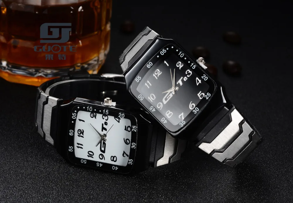 Top New Fashion Luxury Men Stainless Steel Strap Rectangle Quartz Watch Men Business Dress Watches Sports Watch Women Watches