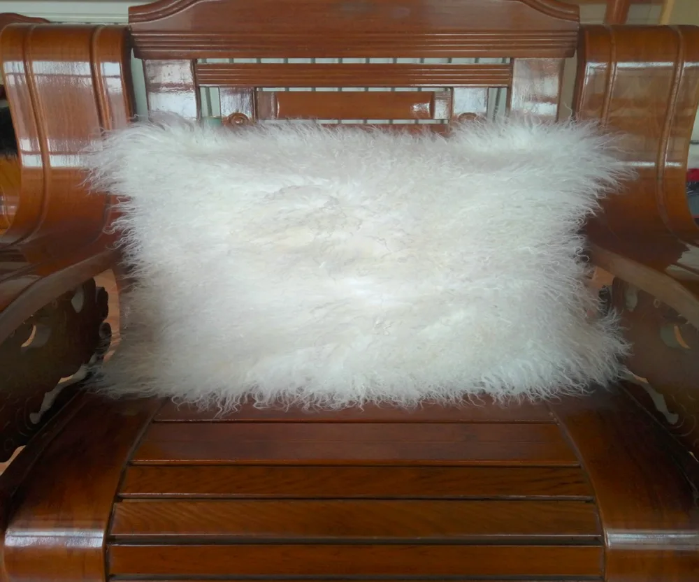 Two Sides White Curly Mongolian Lamb Fur Cushion Cover Sheepskin Tibetan Fur Pillow Covers Decorative  12 