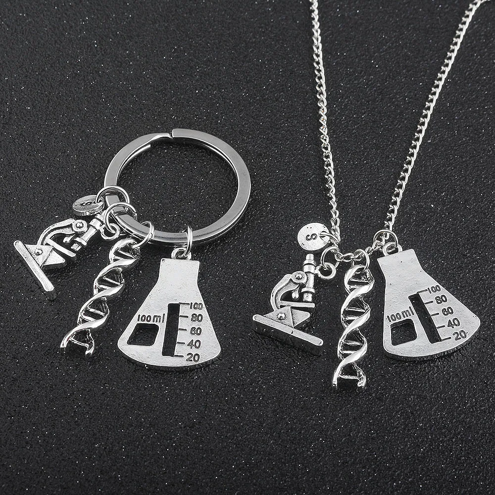 SG Newest Chemical Biological Experimental Tool Necklaces Conical Flask Chemical Molecular DNA Microscope Pendant Necklace