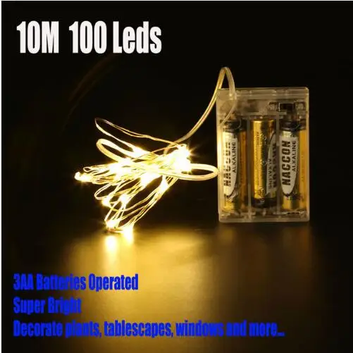 10M 100 LEDS Operated BY 3AA Battery  String Light Party Wedding Garden Outdoor Halloween New Year  Decoration Lamp 10 colours