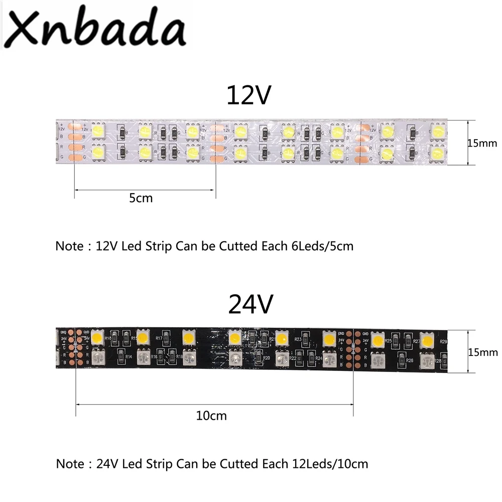 Double Row RGB LED Strip Waterproof 5050 120LEDs/m 5M DC12V 24V RGB RGBW RGBWW White Warm White LED Light Flexible Neon Tape