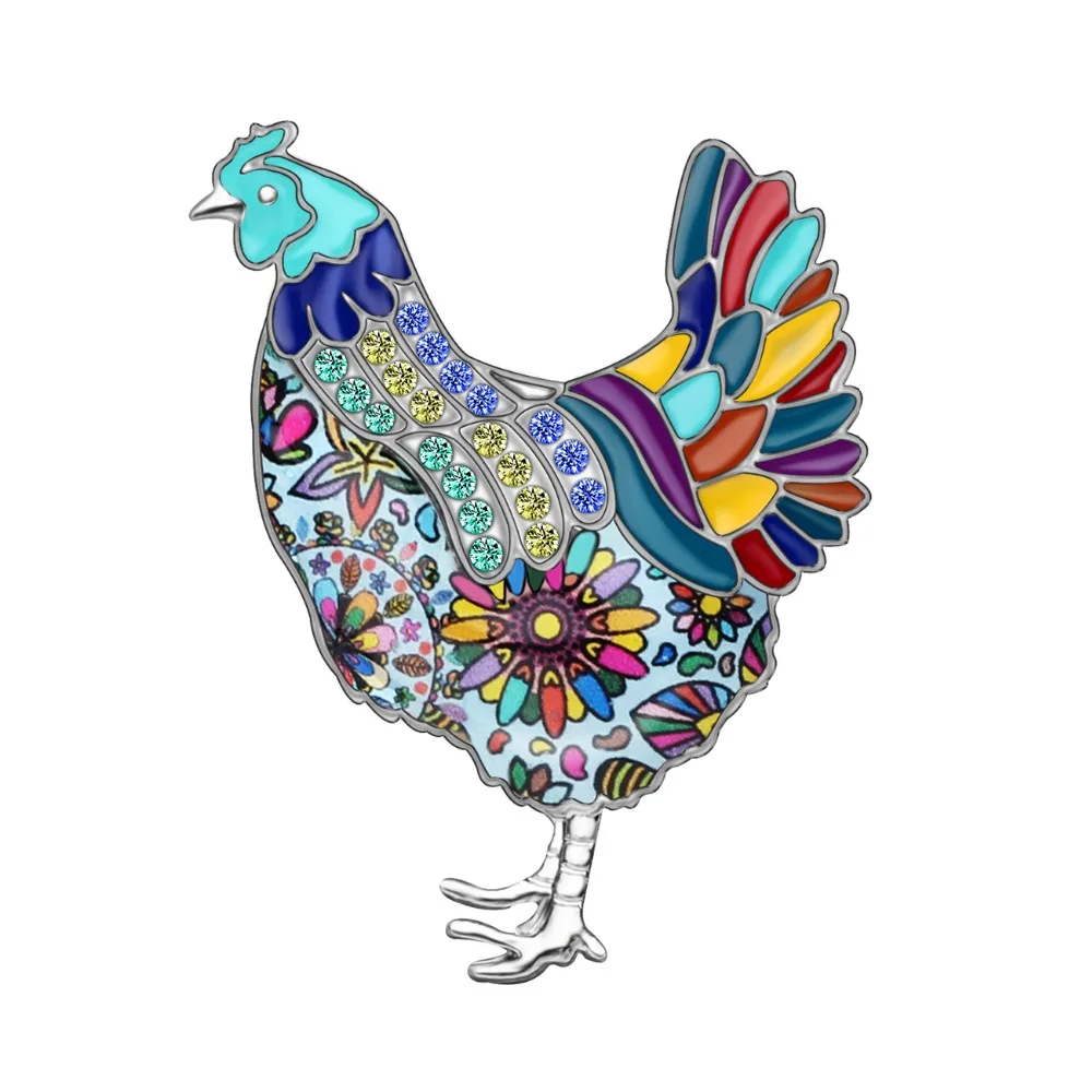 Bonsny Enamel Alloy Cute Hen Chicken Brooches Clothes Scarf Pin Fashion Animal Jewelry For Women Girls  Gift Charms Decoration