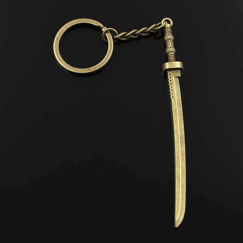 Fashion 30mm Key Ring Metal Key Chain Keychain Jewelry Antique Bronze Silver Color Plated Samurai Sword 107x10mm Pendant